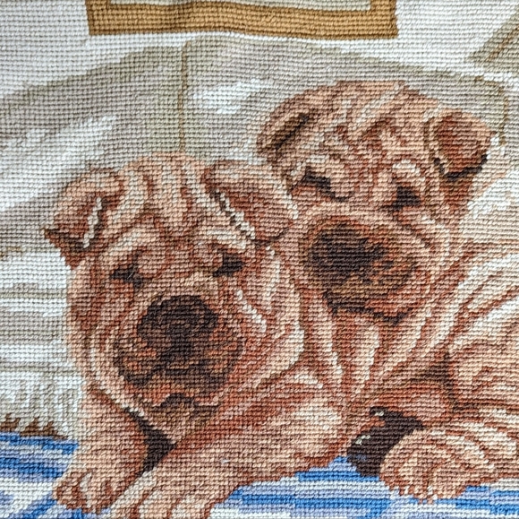 Handcrafted Sharpee Puppies Needlepoint Pillow Cover - Picture 2 of 3